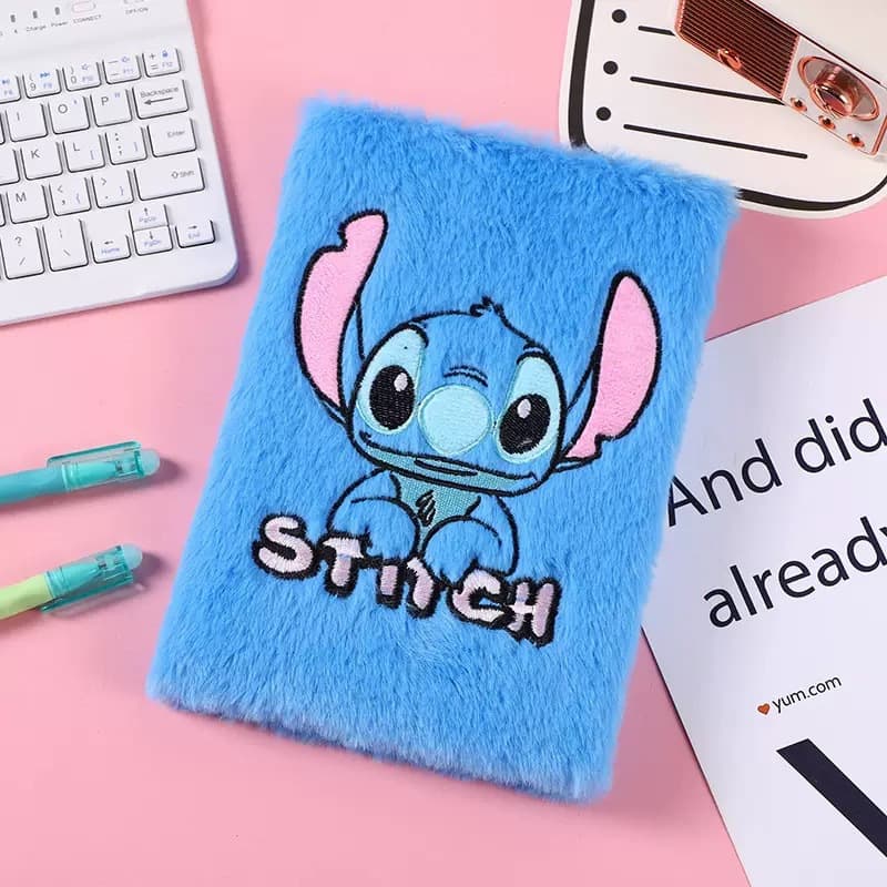 32K Cute Embroidered 3D Stitch Cartoon Plush Notebook for Children, Crafts, Office Journal