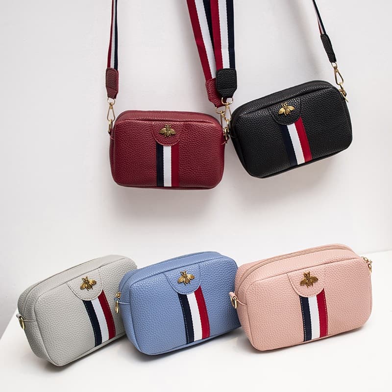 2023 New Korean-Japanese Style Women's Casual Small Square Bag, Crossbody Shoulder Bag, Fresh Colored Strap Phone Bag, PU Small Bag