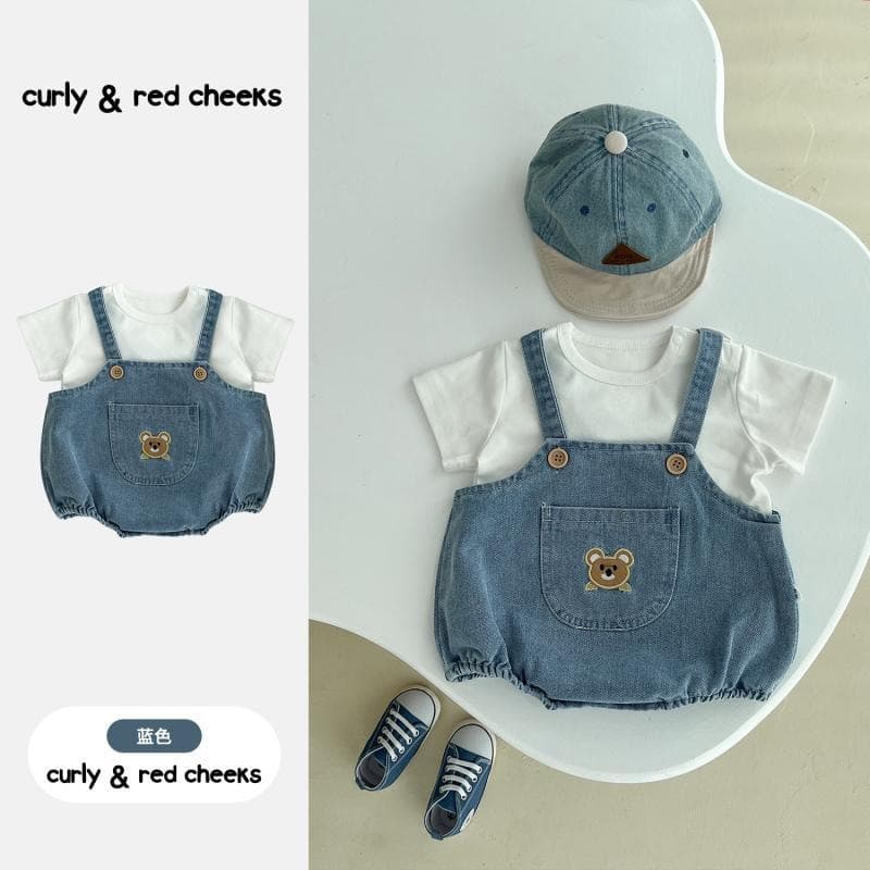 Baby clothes, summer suit, baby boy jumpsuit, summer super cute baby denim bag fart suit, outdoor crawl suit