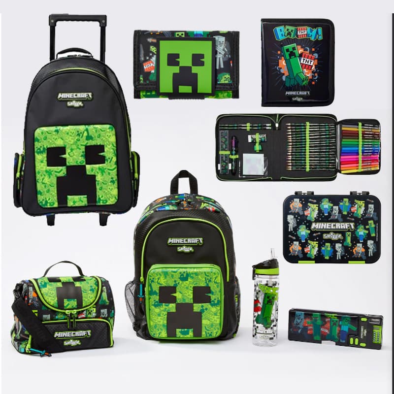 Australian Smiggle School Bag Primary School Student Cartoon Minecraft Large Capacity Backpack Lunch Bag Set Series