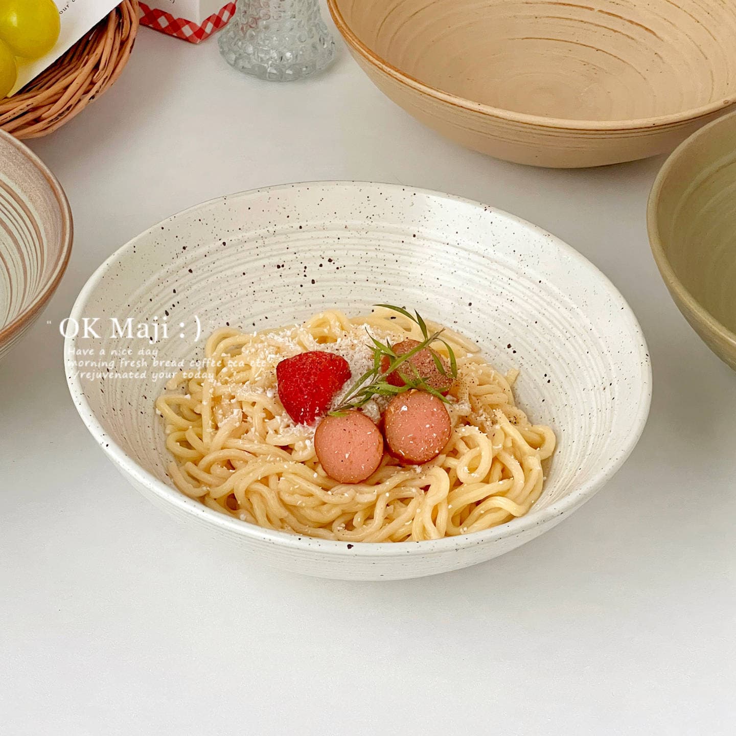 Vintage Thread Pasta Bowl Ceramic Vegetable Salad Bowl Home Japanese Instant Noodle Bowl Mixing Bowl Soup Bowl Deep Bowl Tableware