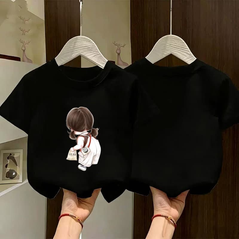 Girls Printed Short Sleeve T-Shirt 2026 Summer New Fashionable Children's Summer Clothing Mid and Young Kids Cotton Top Ins Style