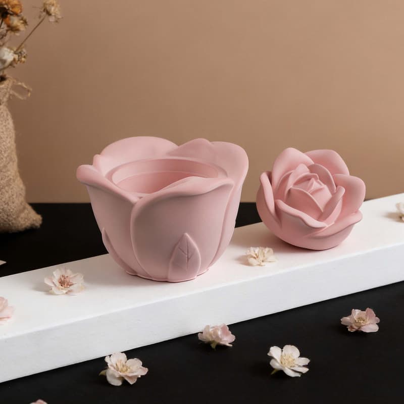 Sweet Rose Candle Cup DIY Cement Plaster Aromatherapy Container Mold Decorative Flower Storage Jar Mold