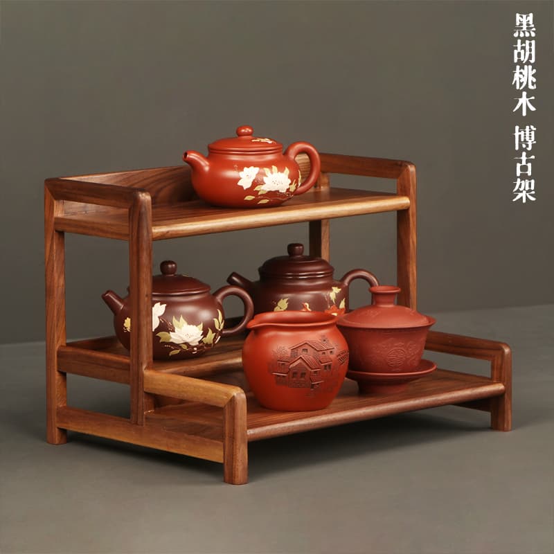 Tea set rack storage shelf black walnut curio shelf teacup storage rack desktop solid wood teapot stand small display shelf