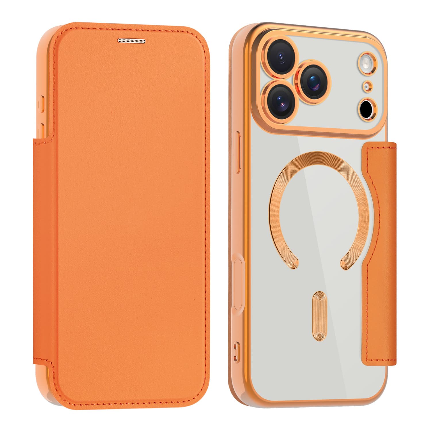 Compatible with iPhone 17 Case Lens Film Electroplated Magnetic Case for Apple 16 PRO Gold Shield Flip Leather Cover Full Protection