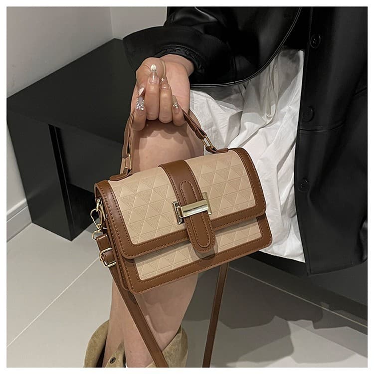Contrast color stitching small square handbag for women 2025 new high-end versatile shoulder bag fashion crossbody bag for women
