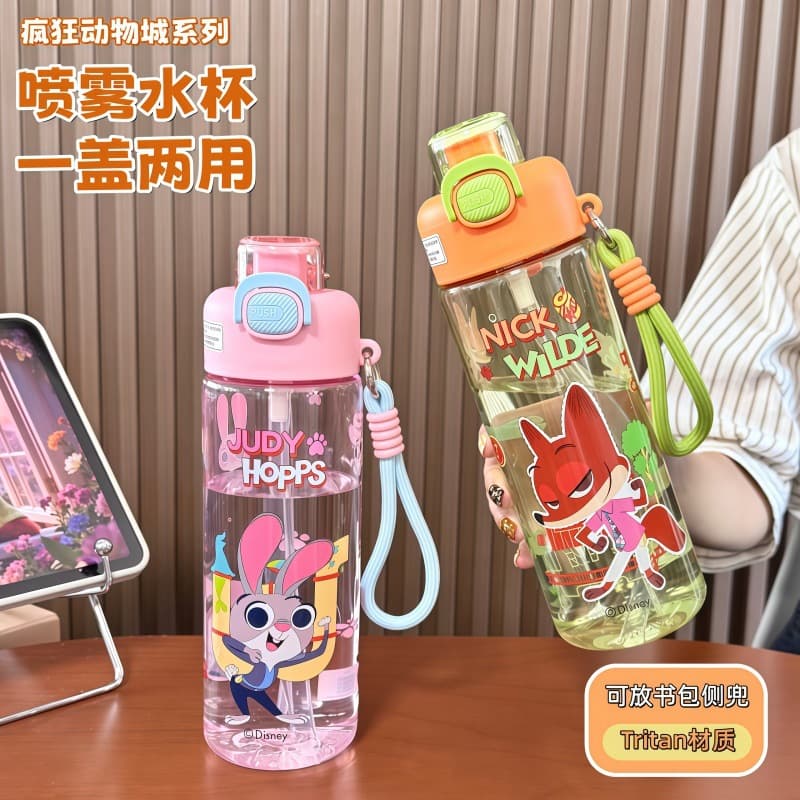 Zootopia Spray Water Bottle Kids School Straw Cup Summer Large Capacity Tritan New Cup
