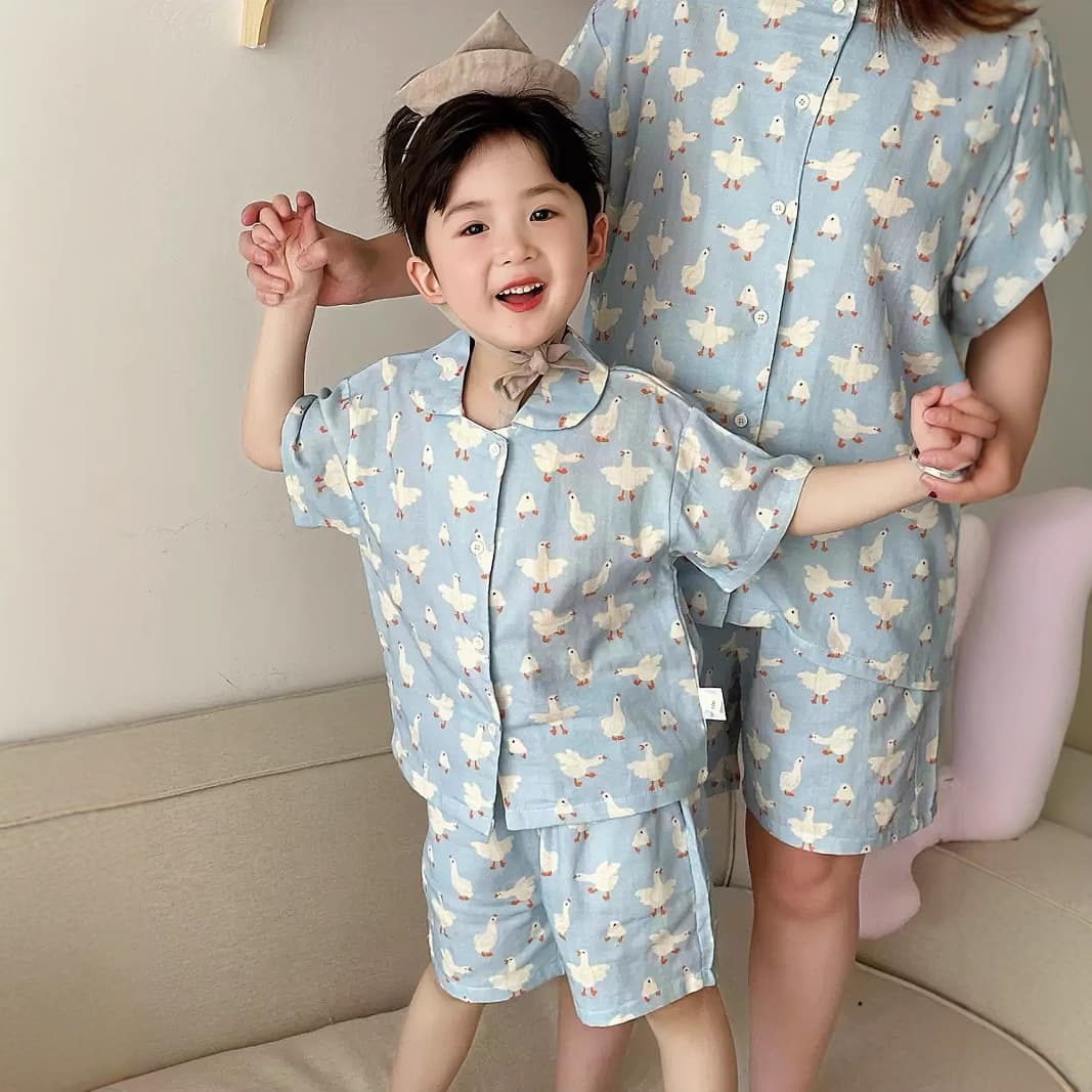 Children's Summer Sleepwear Thin Cotton Pajamas Short Sleeve Shorts Set Unisex Baby Home Clothes Comfortable Breathable Soft Handfeel