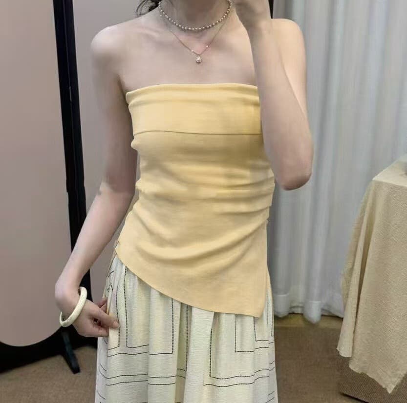 Solid Color Tube Top Vest Women 2025 New Split Irregular Summer Wrap Top Outer Wear Camisole Inner Layer Sleeveless Blouse
