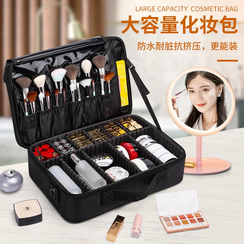 Large Multi-Layer Cosmetic Bag with Mirror, Extra Capacity Lightweight Toolbox, Professional Portable Storage Bag