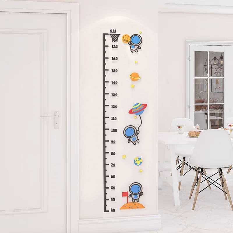 Height Measurement Sticker 3D Acrylic Self-Adhesive Wall Decal for Kids, Bedroom Decorative Height Chart