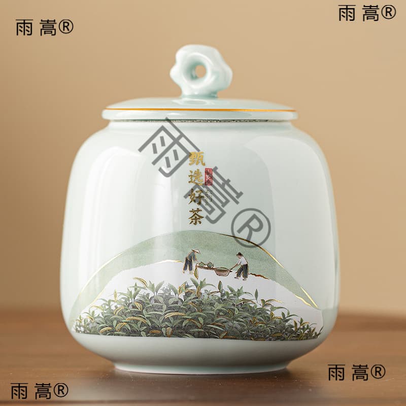 Ceramic tea caddy empty jar large capacity for storing tea, household green tea, black tea, Pu'er, Longjing trendy container