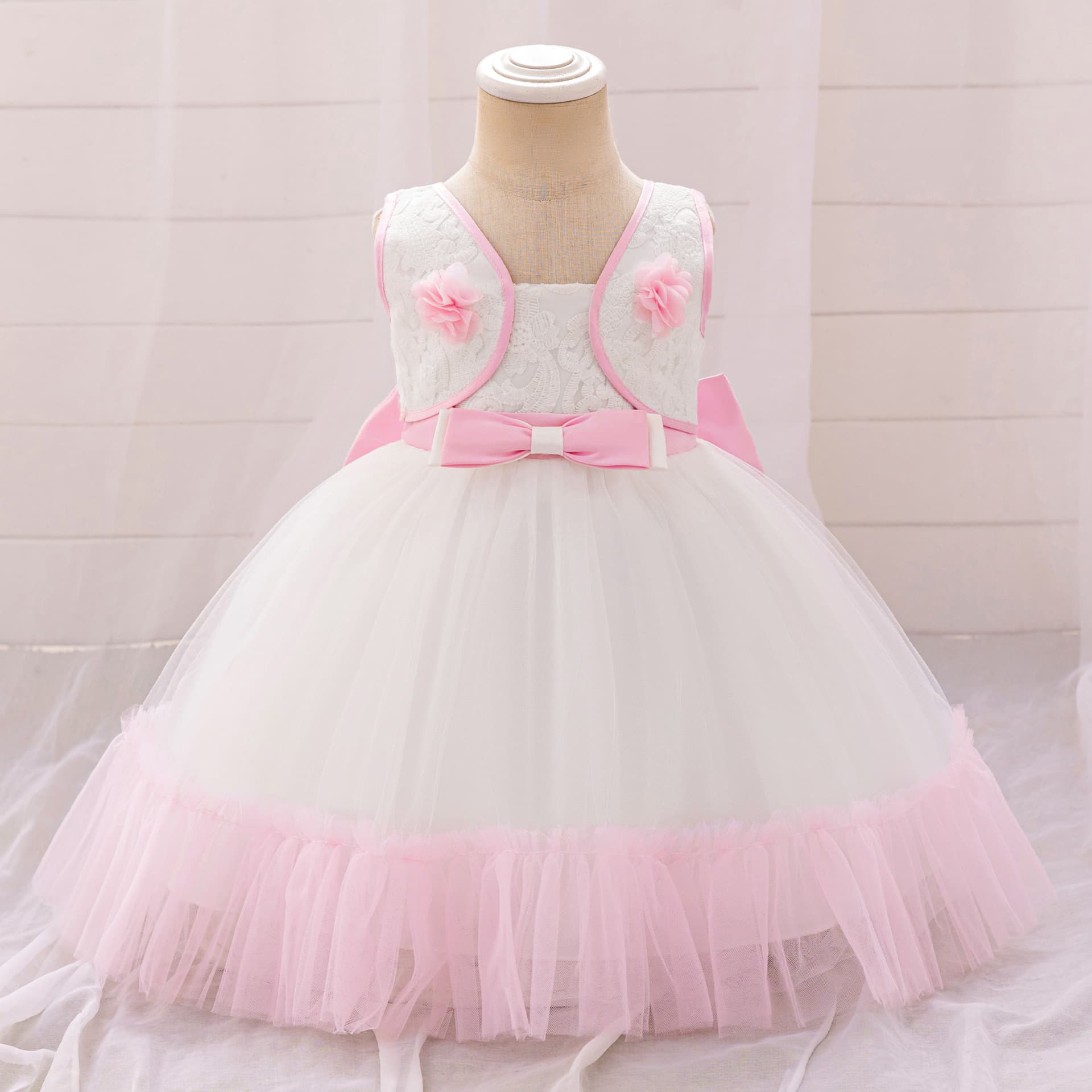 Baby Dress New Foreign Trade Children's Tulle Dress Bow Flower Princess Dress Birthday Dress