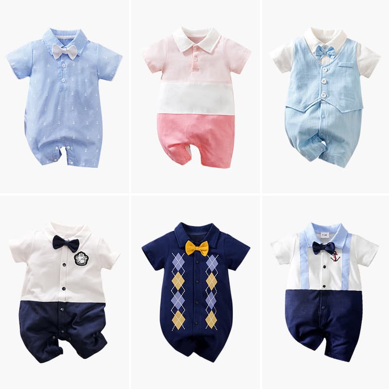 Baby Clothes Short-sleeve Navy Style Boys and Girls Romper Summer Newborn Onesie Thin Bodysuit Wholesale