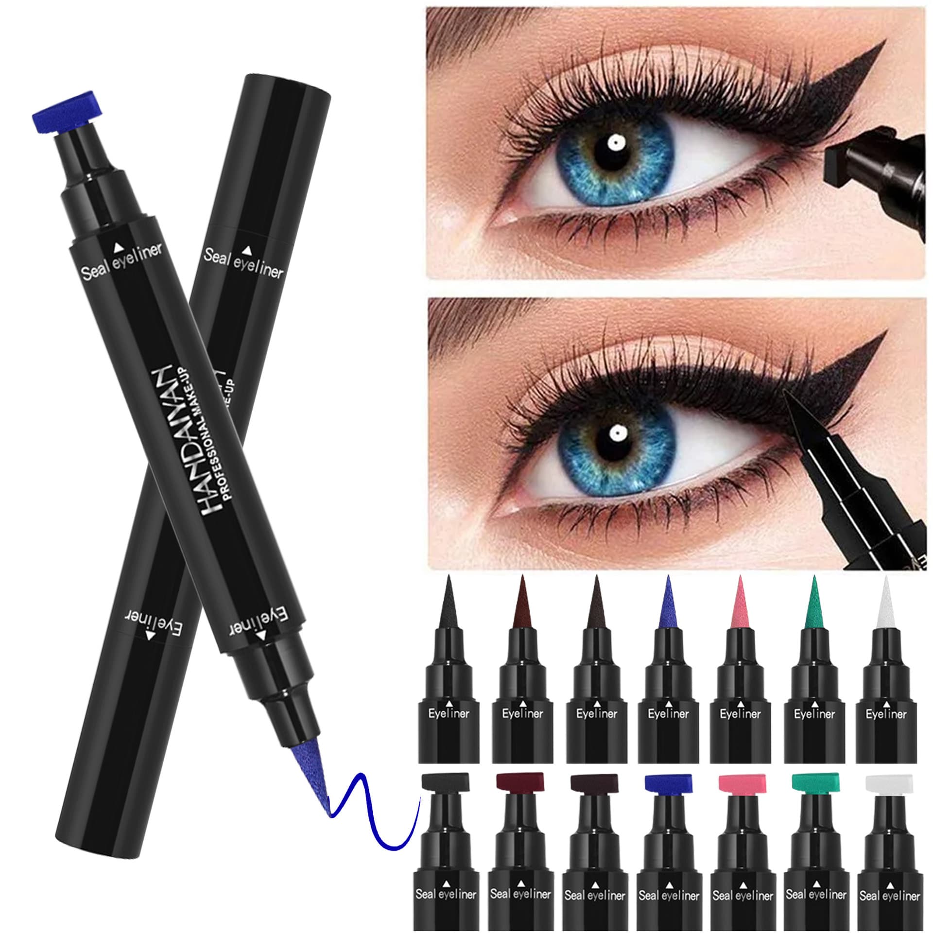 Triangle Eyeliner Stamp Colorful Handaiyan Liquid Eyeliner Pen Waterproof Sweat-Proof Quick-Dry Cross-Border Dual-Head Eyeliner Pen