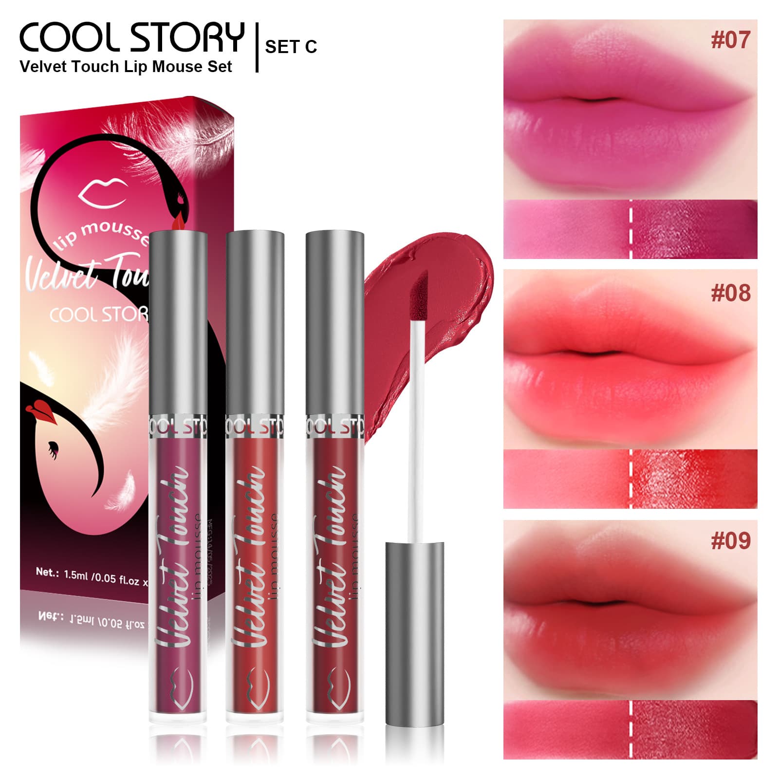 Cross-border Velvet 3-Piece Color-Fixing Lip Gloss Set, Refreshing, Moisturizing, Glossy Lip Color, Long-Lasting Liquid Lipstick, Cross-Border Makeup