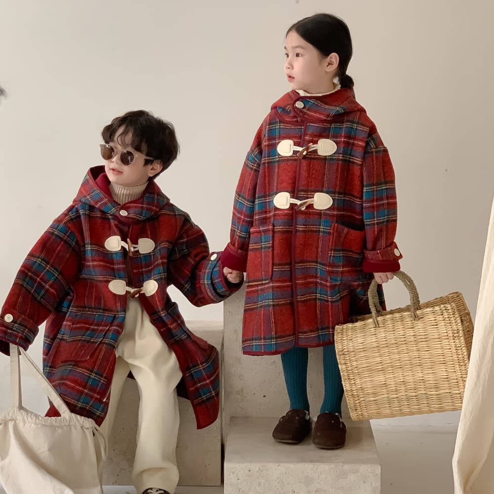 Children's Coat 2025 Winter Unisex Korean Style Plaid Integrated Fleece Jacket Kids Thickened Hooded Mid-Length Top