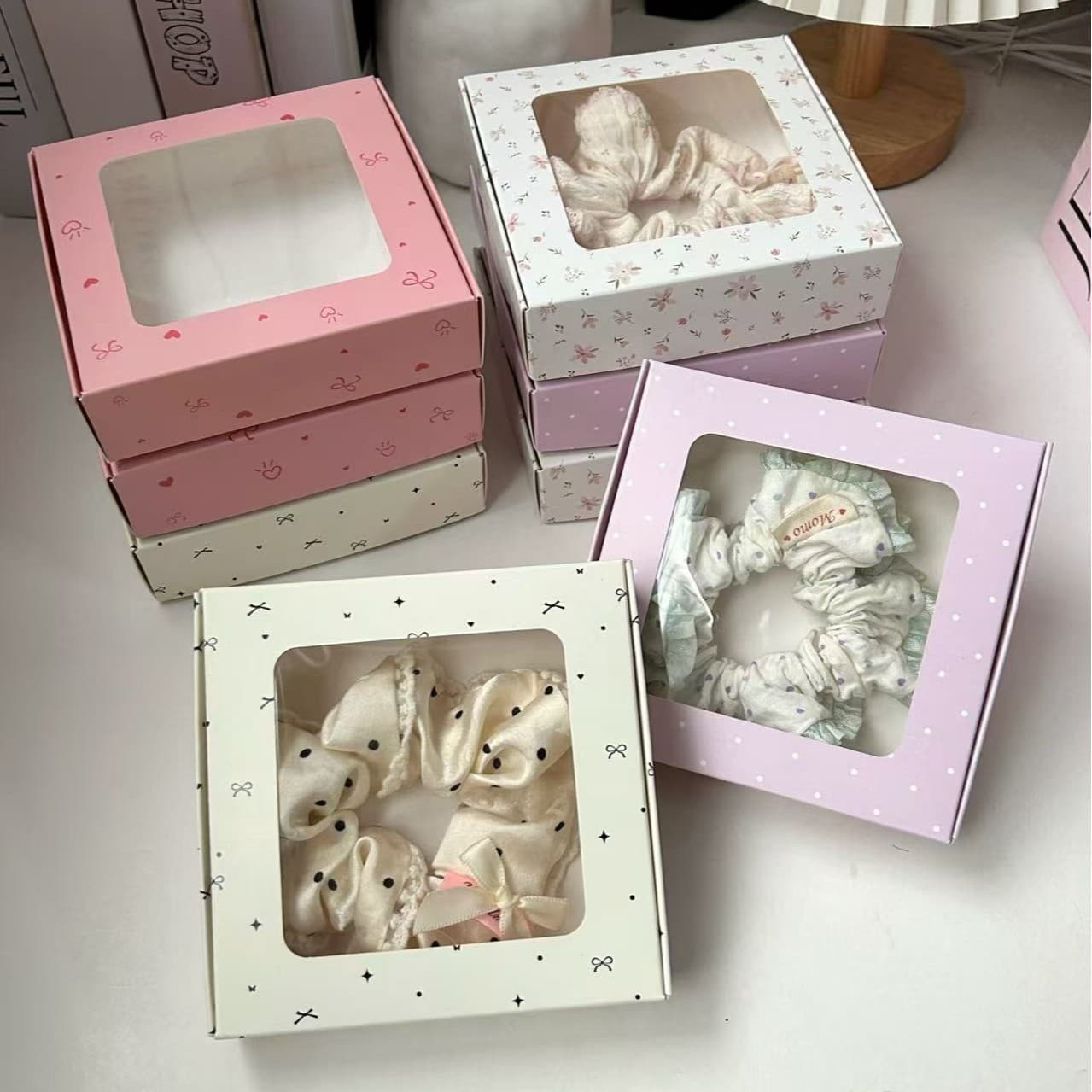 High-end large intestine hair ring transparent window gift box ready-made handmade hair accessories inner socks packaging creative airplane box printing