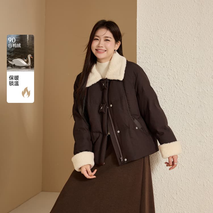 [Retro brown 90% duck down down jacket] Xian Li Xiu plus-size women's fashion fur collar coat for heavy women, winter new style