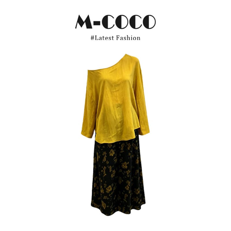 Actual Price French Lazy Style Loose Off-Shoulder Long-Sleeve Top for Women High-Waist A-Line Floral Skirt Set