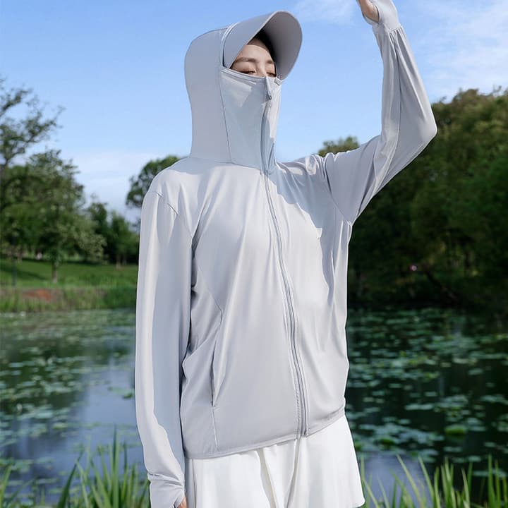 Women's Ice Silk Sun Protection Jacket UPF50+ UV-Blocking Detachable Visor Loose Fit