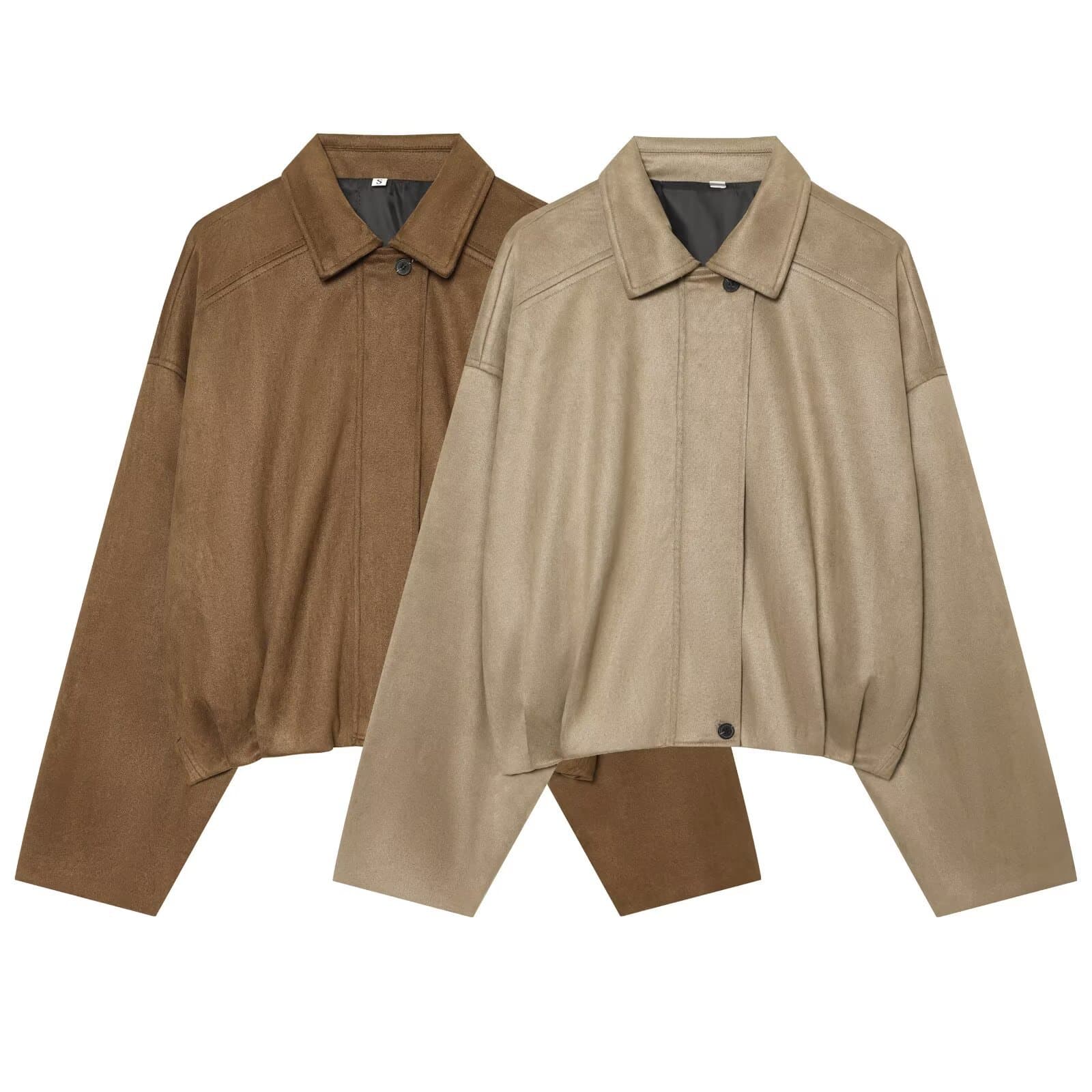 PB&ZA Cross-border New Women's Fashionable Slim Notch Lapel Short Suede Jacket Coat 4779639