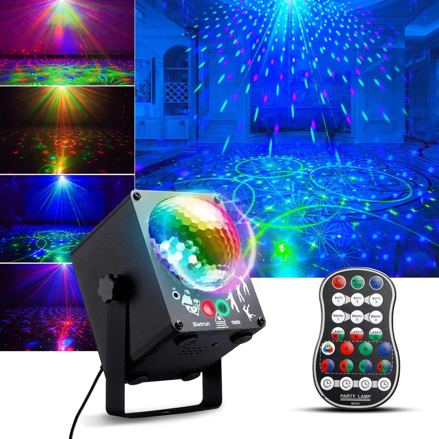 LED 60-in-1 Pattern Laser Ball Light - RGB Stage Effect with Sound Control, Strobe, Color/Tempo Adjustment Remote