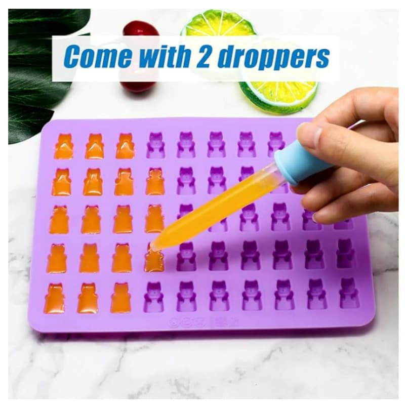 Silicone candy mold with 2 droppers, non-stick silicone candy mold