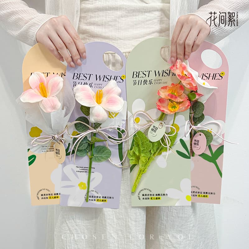 Huajianxu Teacher's Day Single Stem Bouquet Fresh Flower Packaging Handheld Flower Card Handmade Flower Valentine Carnation Holiday Gift