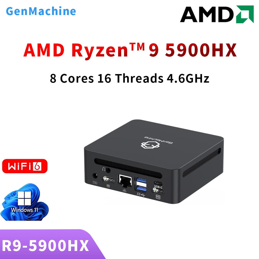 GenMachine R9-5900HX Standard Pressure Design Game Office Business WIFI6 Mini Computer Cross Border