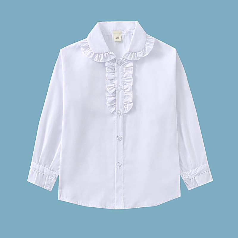 Children's Shirts 2025 Boys' Shirts Girls' White Shirts Formal Round Neck Pointed Collar Shirt Lace