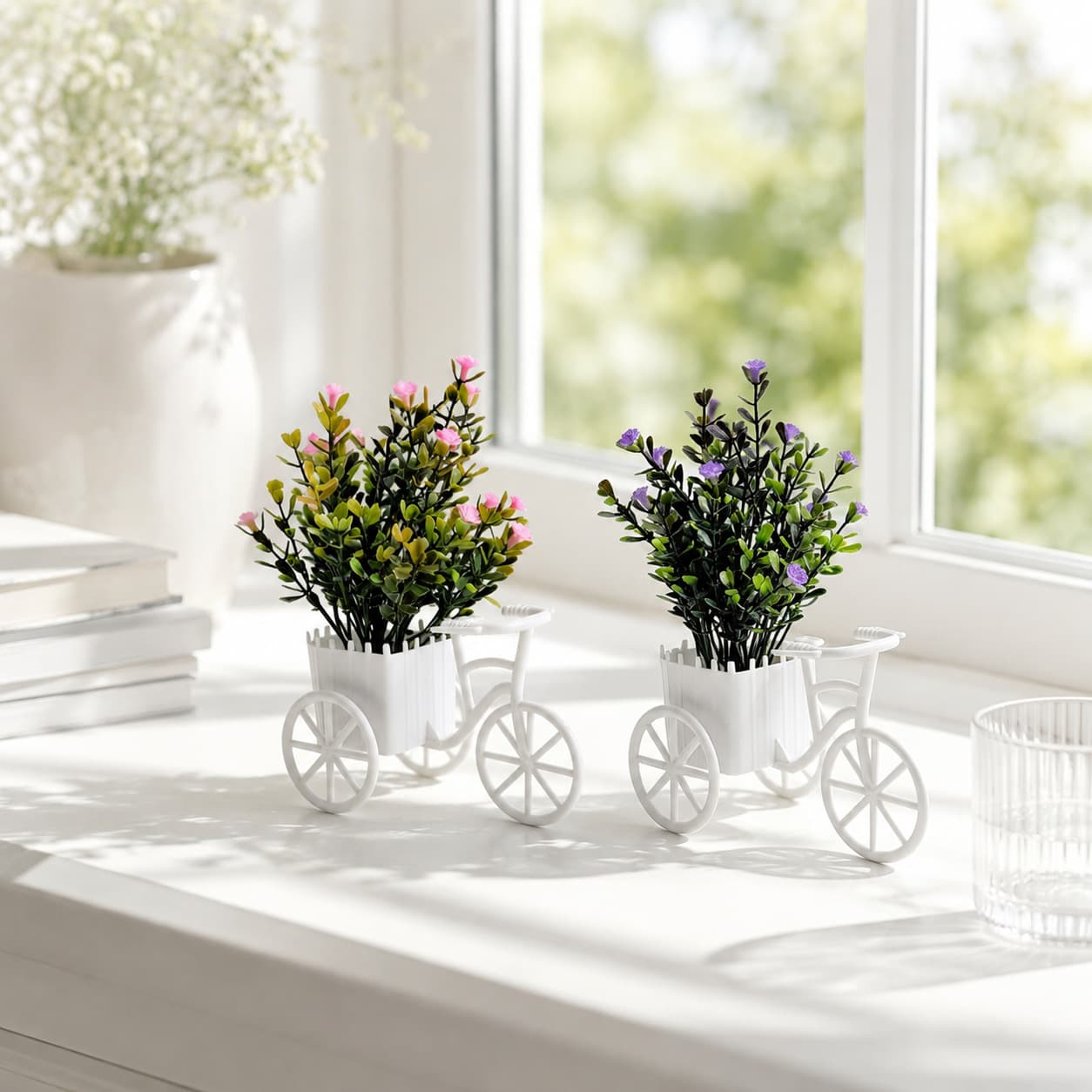 Cross-border Drop Shipping Rustic Two-Tone Baby's Breath Tricycle Flower Cart Desktop Valentine's Day Decoration Artificial Flowers