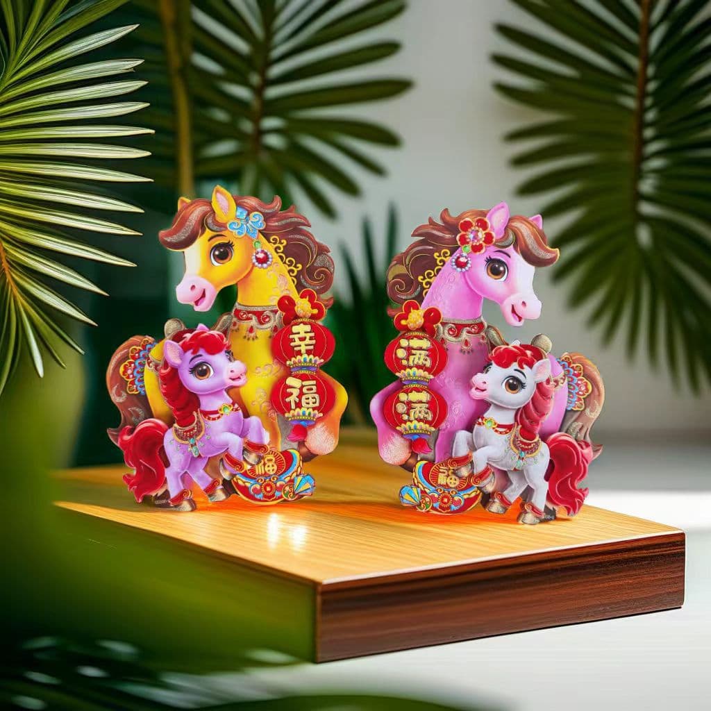 2026 Year of the Horse 3D Flocked "Fu" Character Zodiac Door Sticker, New Year Street Stall Setup with Gold Foil Spring Festival Door and Wall Poster