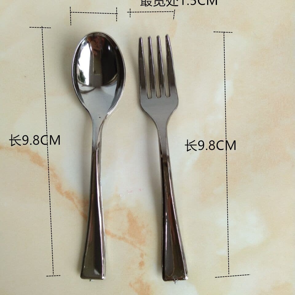 Disposable PS Plastic Cake Electroplated Fork Spoon Mini Dessert Fork Spoon Pudding Spoon Mooncake Fork Silver