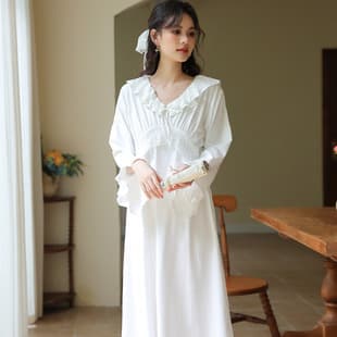 Long Sleeve Nightgown Cotton Spring Comfortable French Court Style Long Pajamas Soft Wearable Sweet Homewear Autumn Winter
