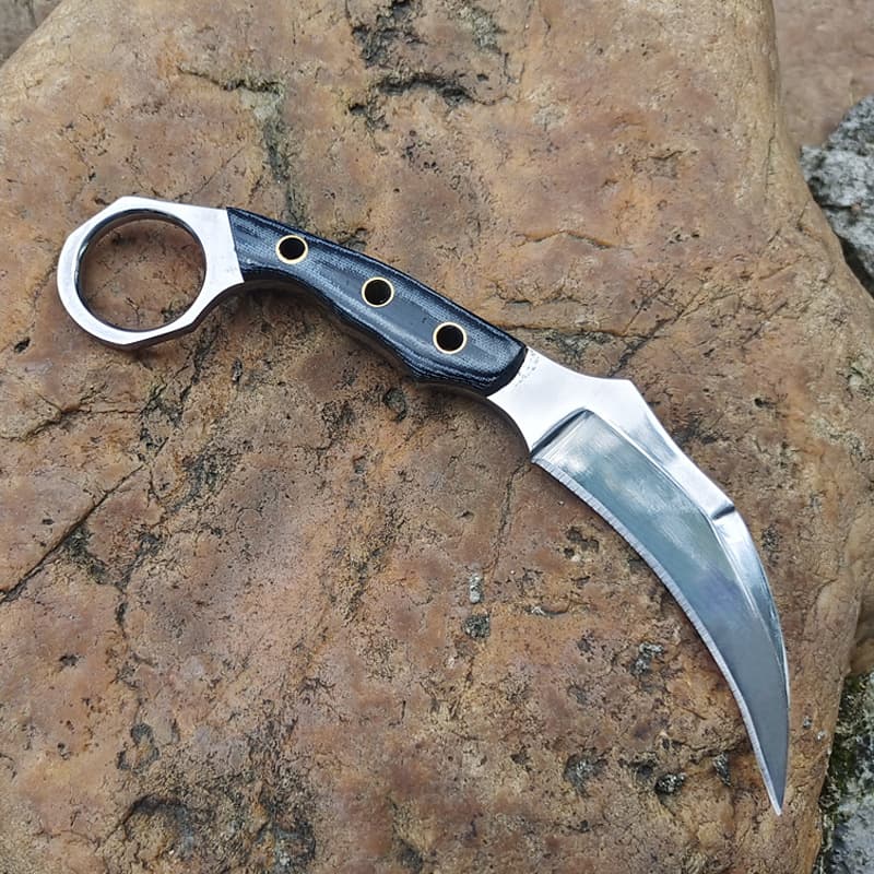 Amazon Hot Selling Camping Portable Outdoor Self-Defense Extra Thick Material Karambit Knife with Micarta Handle