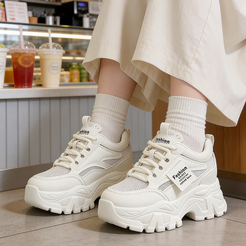 Shoes with wide-leg pants, thick-soled casual sports white shoes, spring women's shoes, dad shoes, women's breathable mesh mesh shoes