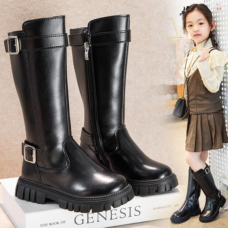 Fashionable Winter High-Top Fleece Lined Children's Boots Warm Black Zipper Snow Boots Anti-slip Korean Style Kids Shoes