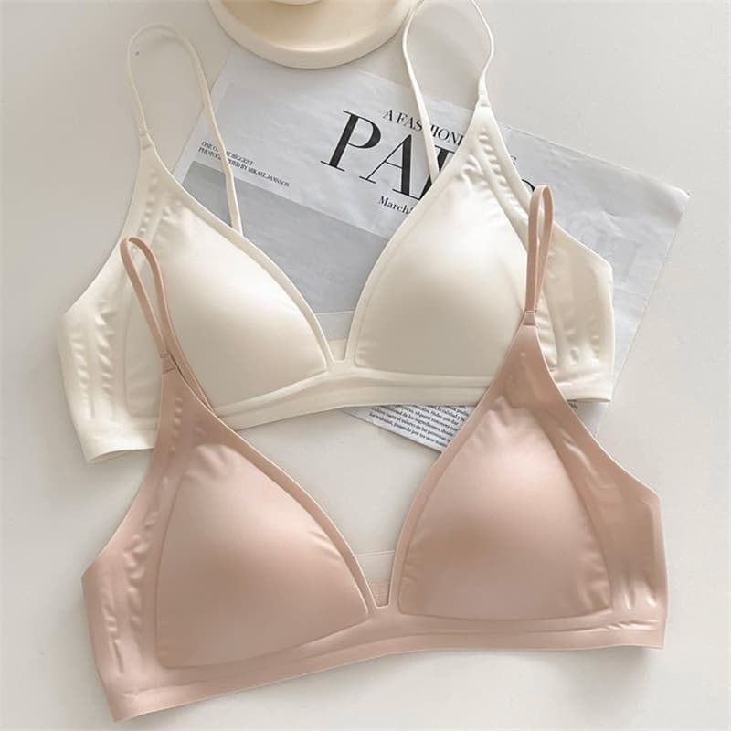 Douyin Same Style】Seamless Nude-Feel Smooth Lingerie Light Luxury Mesh Panel Triangle Cup Push-Up Bra for Small Busts