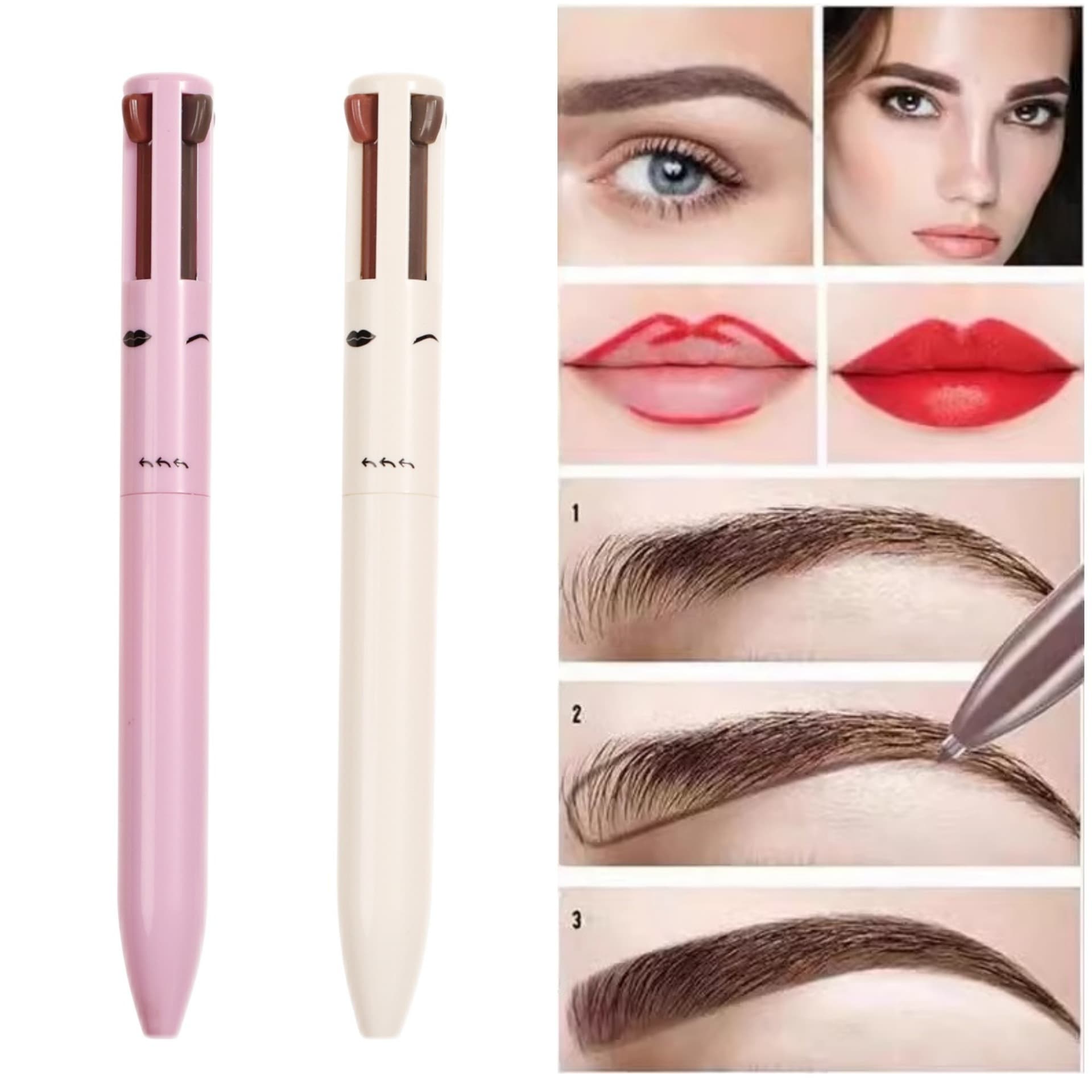 4-in-1 Makeup Pen - Four Colors, Lip Liner, Highlighter, Eyeliner, Eyebrow Pencil, 4in1 Makeup Pen, In Stock