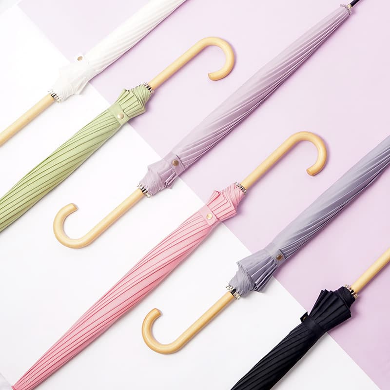 New Automatic 16-Rib Sun Umbrella Long Handle Extra-Large Double Wooden Curved Handle Dual-Purpose Ins Style Light and Clear Rain Umbrella
