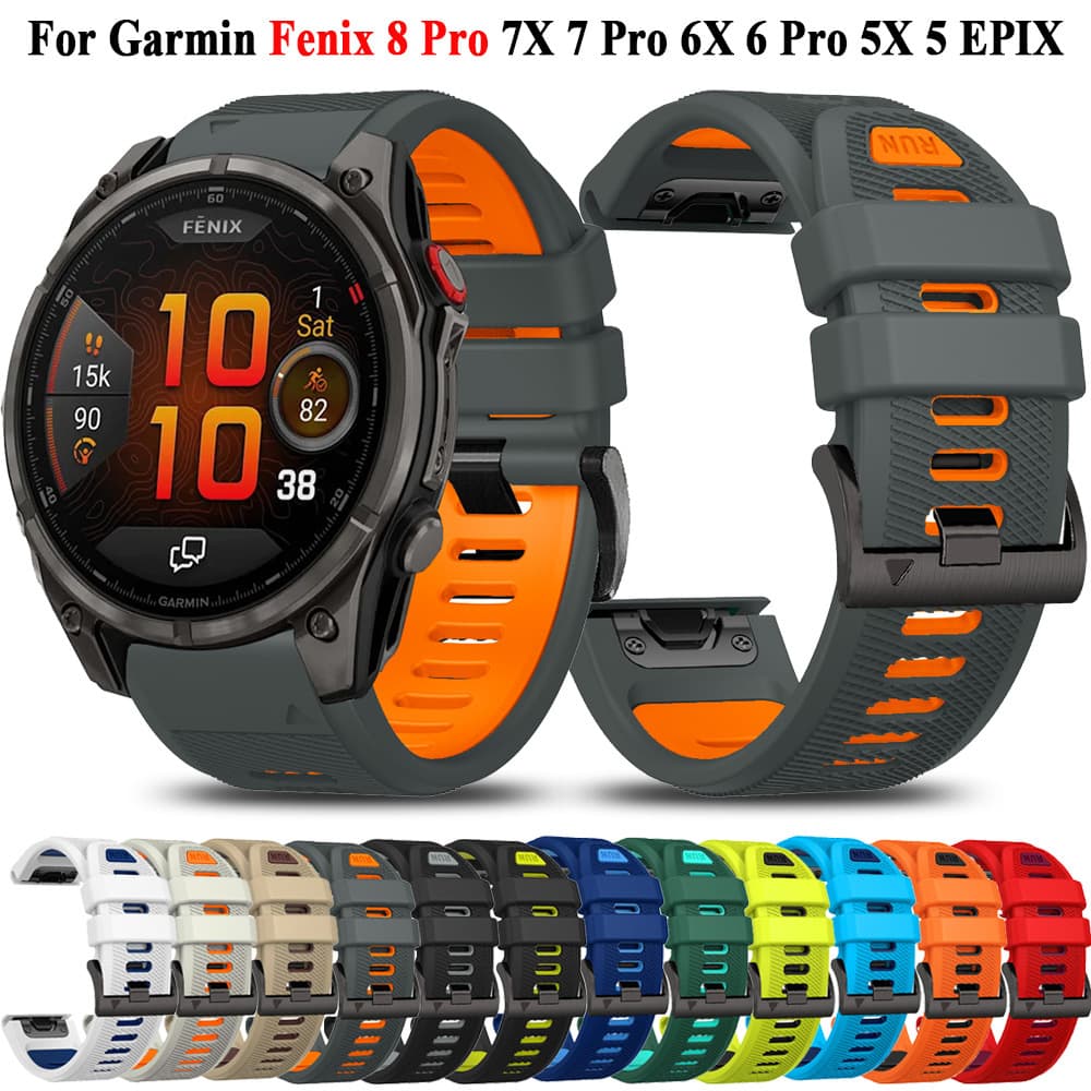 Suitable for Garmin Fenix8 silicone strap 7X/6X/5X/5/6/7 fashionable two-color quick release strap
