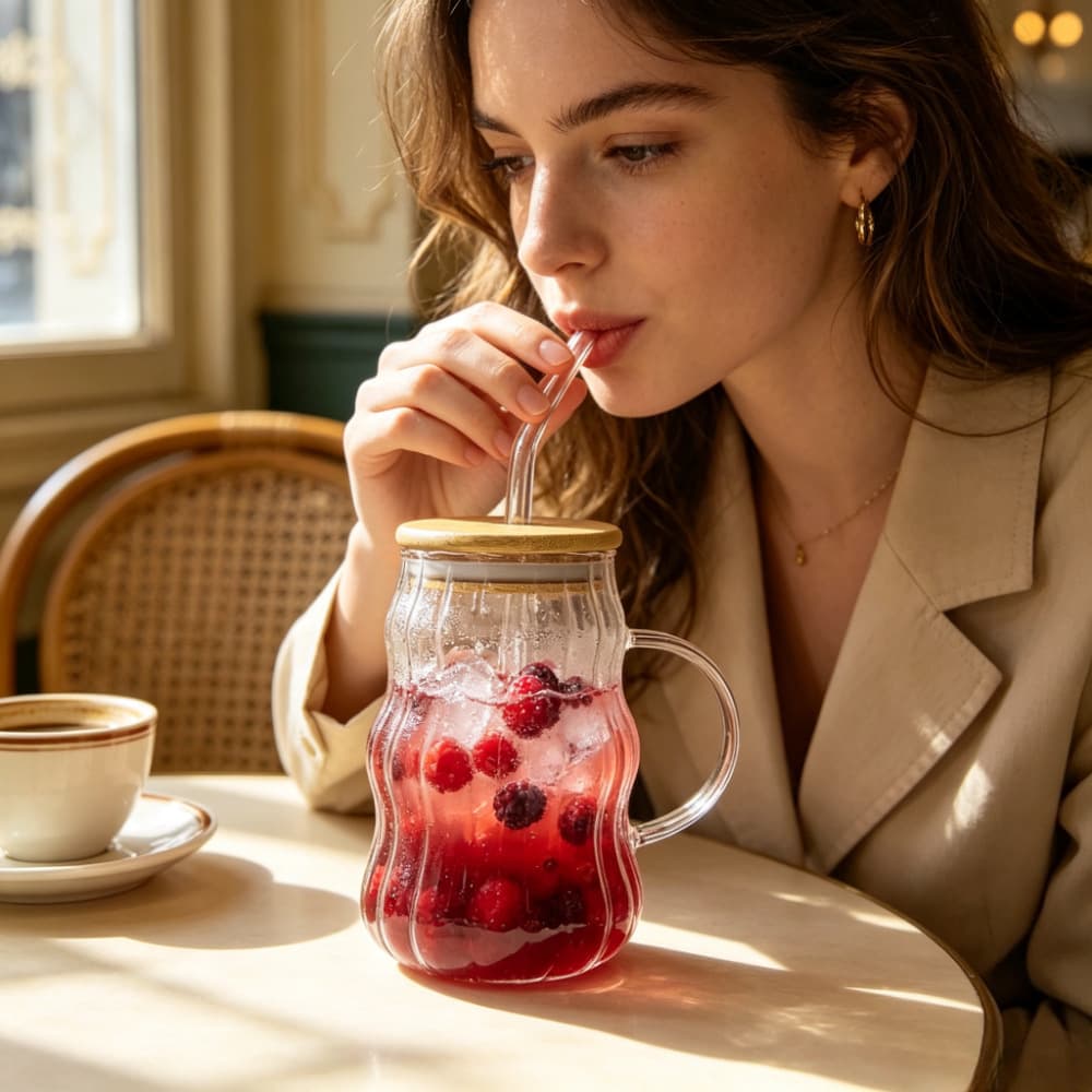Curved high borosilicate heat-resistant glass cup with handle milk cup breakfast coffee cup beverage cup cloud cup striped cup