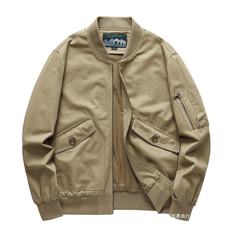 Men's Flight Jacket Washed Cotton Bomber Jacket Baseball Collar Casual Jacket Aviator Jacket Men 7022