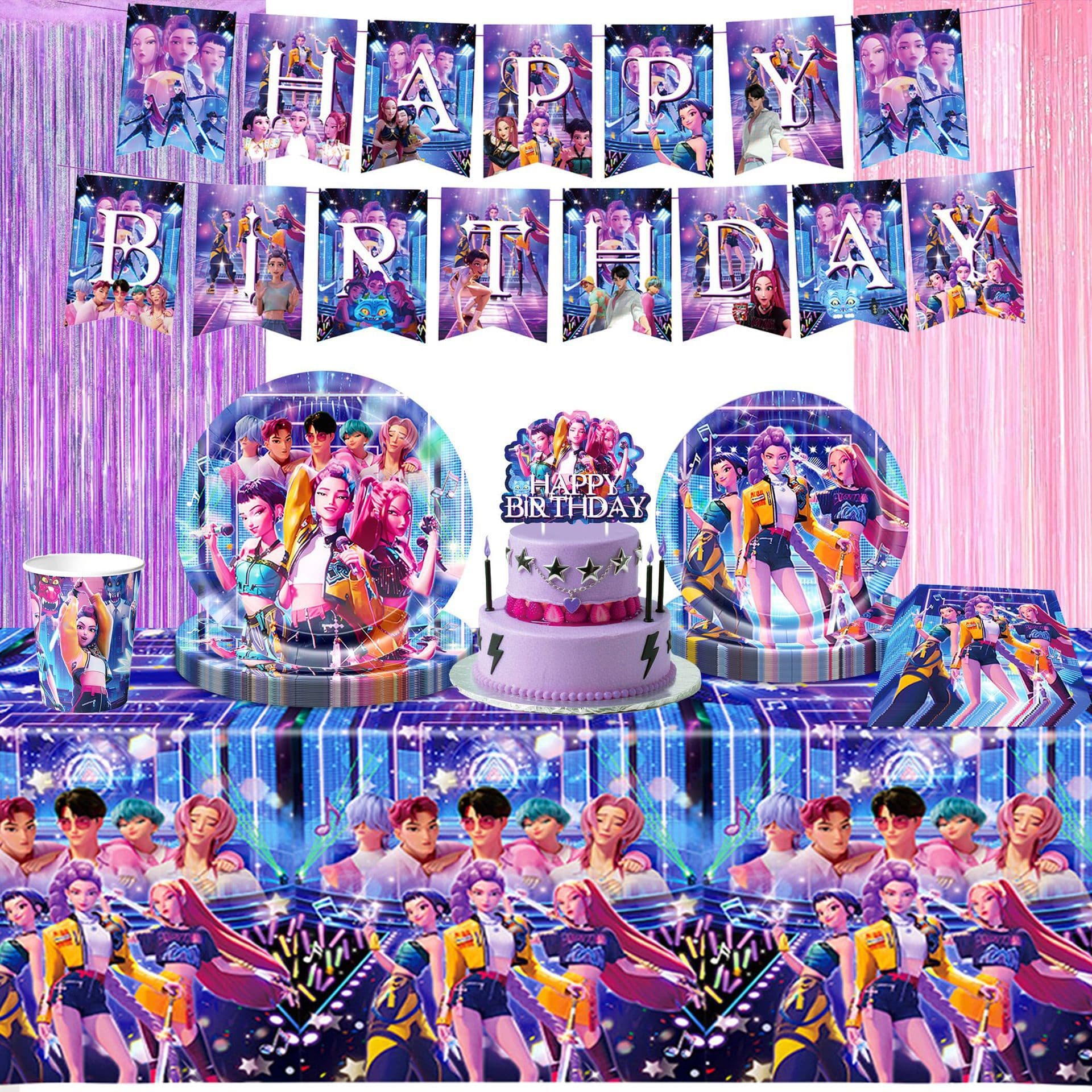 Blue KPOP Theme Birthday Party Tableware Supplies Atmosphere Decoration Huntress Girl Group Disposable Tableware Set