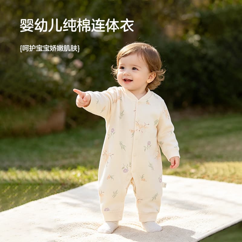 Spring and autumn cotton and wool jumpsuits for infants and young children, pure cotton type A boneless jumpsuits, new baby rompers for small months old babies