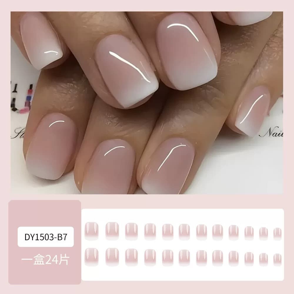 Europe and USA Hot Selling Simple European Style Nail Tips Hot Girl Temperament Nail Patches Wholesale Pink White Gradient Wearable Nail Armor