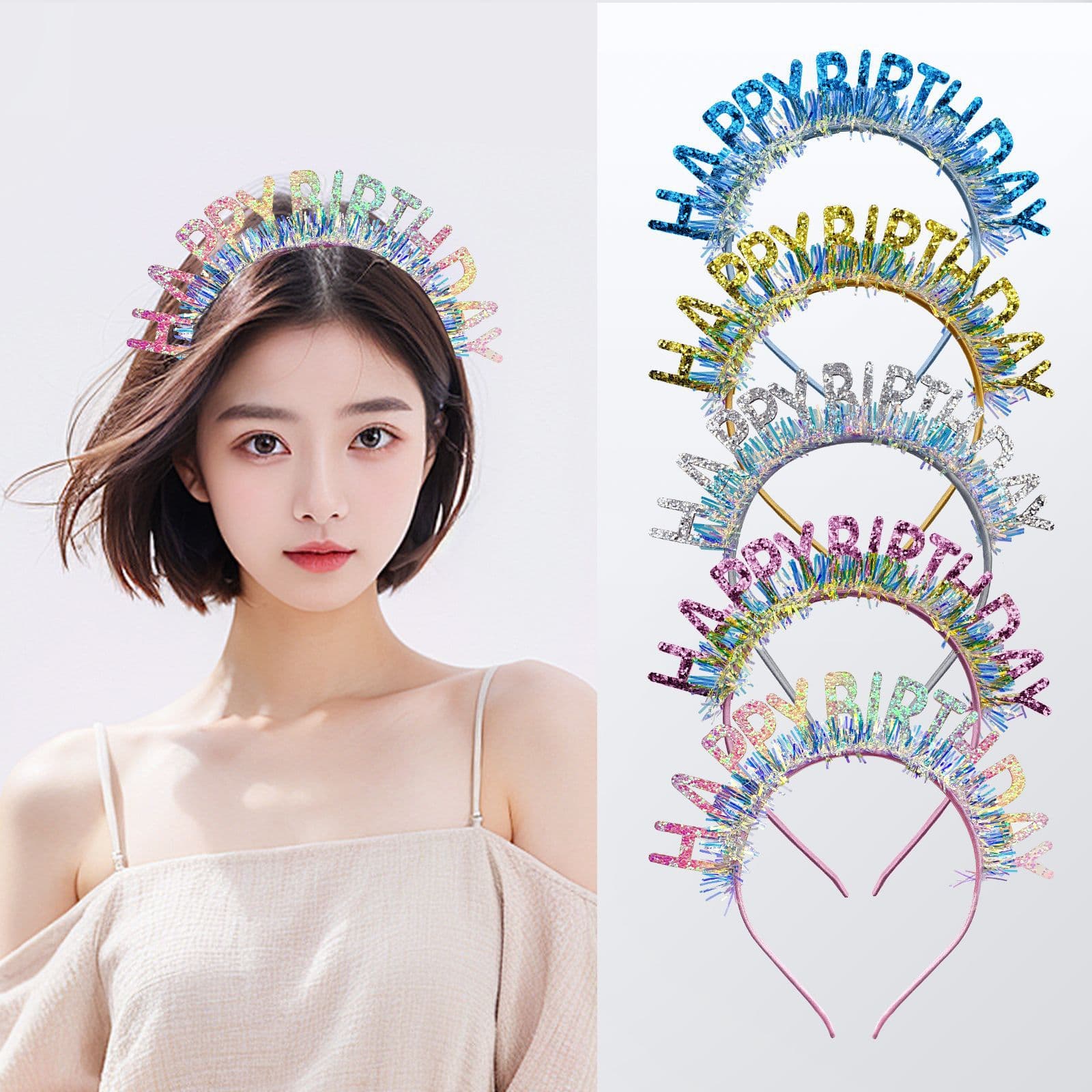 Glitter Gold Birthday Headband with English Letters, Birthday Hat, Party Atmosphere Decoration, Photo Prop, Shiny