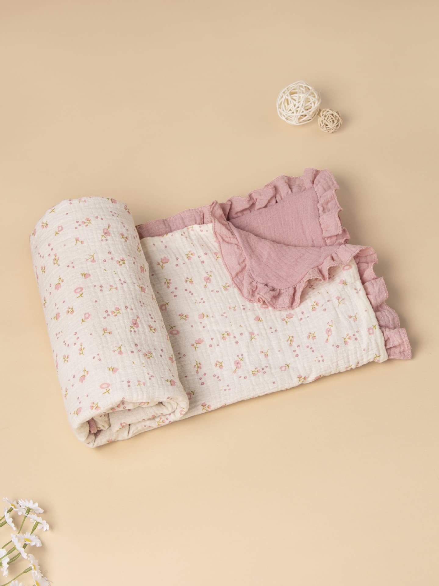 INS Cross-Border 4-Layer Pure Cotton Crepe Ruffle Baby Swaddle Blanket Wrap Cover Stroller Windproof Blanket