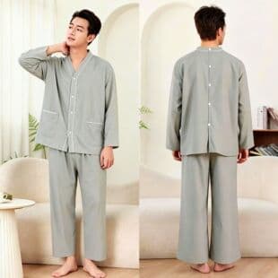 Cotton Long Sleeve Front and Back Open Moxibustion Wear Beauty Suit Sauna Suit Long Sleeve Back Opening Foot Therapy Massage Wear Long Sleeve Therapy Wear